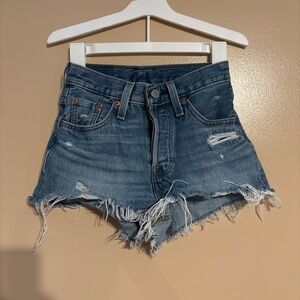 Levi's Classic Blue Frayed Jean Shorts